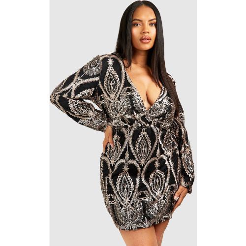 Vestido Plus Mini Escotado De Encaje Y Lentejuelas - boohoo - Modalova