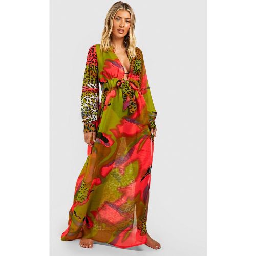 Maxi caftano da spiaggia fluo effetto tie dye animalier - boohoo - Modalova