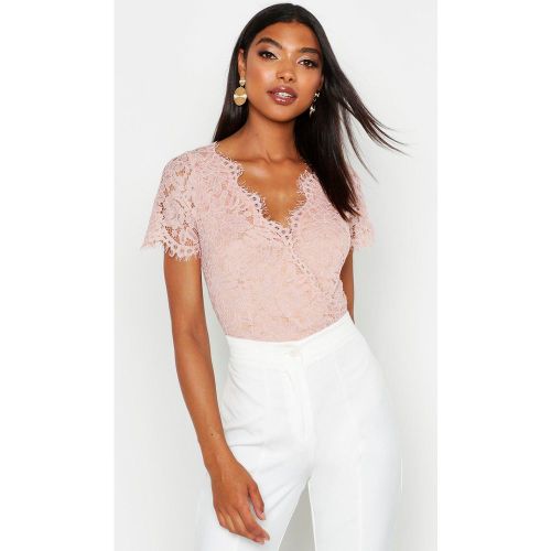 Body Tall De Manga Corta Y Encaje Puntilla - boohoo - Modalova