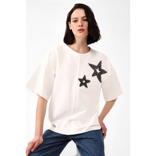 T-shirt oversize monocolour con applicazione a contrasto - Dixie - Modalova