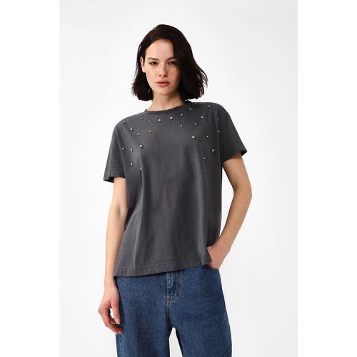 T-shirt in puro cotone monocolour con strass applicati - Dixie - Modalova