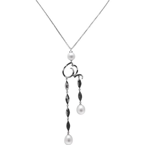 Collana design con pendente in oro bianco, diamanti neri e perla bianca - ROBERTO DEMEGLIO - Modalova