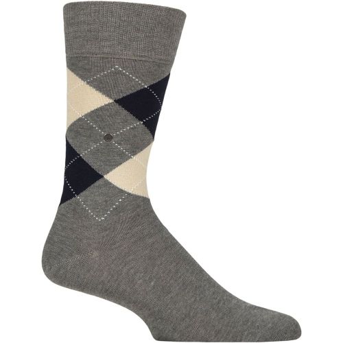 Mens 1 Pair King Argyle Cotton Socks Charcoal Navy 11-14 Mens - Burlington - Modalova