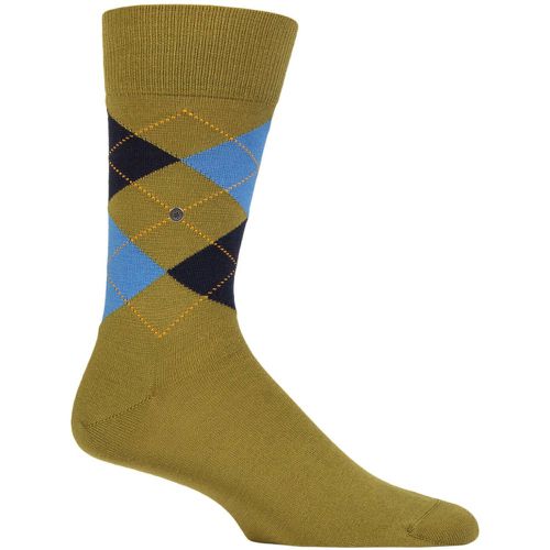 Mens 1 Pair Edinburgh Virgin Wool Argyle Socks Khaki / Blue 46-50 - Burlington - Modalova