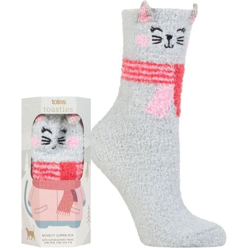 Ladies 1 Pair Cosy Novelty Slipper Socks Cat 4-8 Ladies - Totes - Modalova