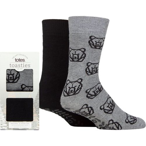 Mens 2 Pair Original Plain and Patterned Slipper Socks Bear 7-12 Mens - Totes - Modalova