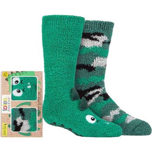Boys and Girls 2 Pair Super Soft Slipper Socks Dinosaur Camo 4-6 Years - Totes - Modalova