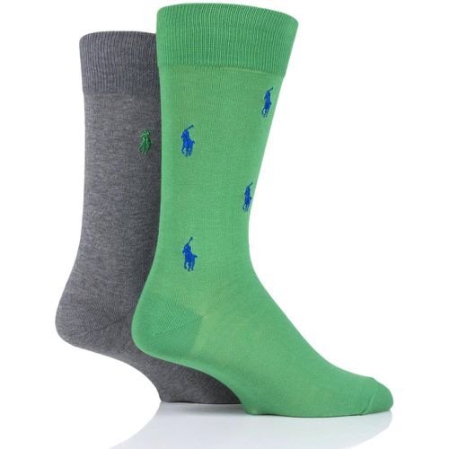 Pair Green/Grey Embroidered Horse and Plain Cotton Socks Men's 5-8 Mens - Ralph Lauren - Modalova