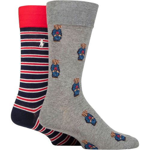 Mens 2 Pair Cotton Bear Socks Bear / Stripe OS - Ralph Lauren - Modalova
