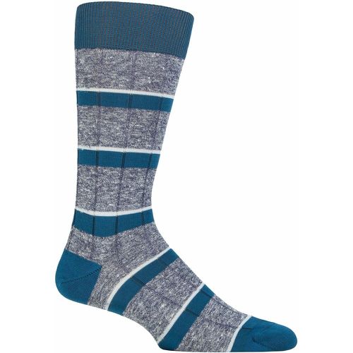 Mens 1 Pair Pantherella Samarkand Linen Blend Striped Ribbed Socks Indigo 7.5-9.5 Mens - SockShop - Modalova
