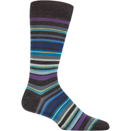 Mens 1 Pair Quakers Merino Wool Striped Socks Charcoal 10-12 Mens - Pantherella - Modalova