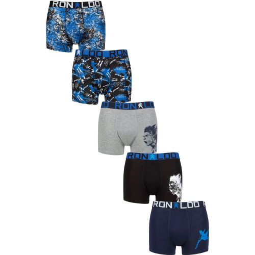 Boys 5 Pack Cotton Boxer Shorts Black/Navy/Grey/Blue Print 10-12 Years - CR7 - Modalova
