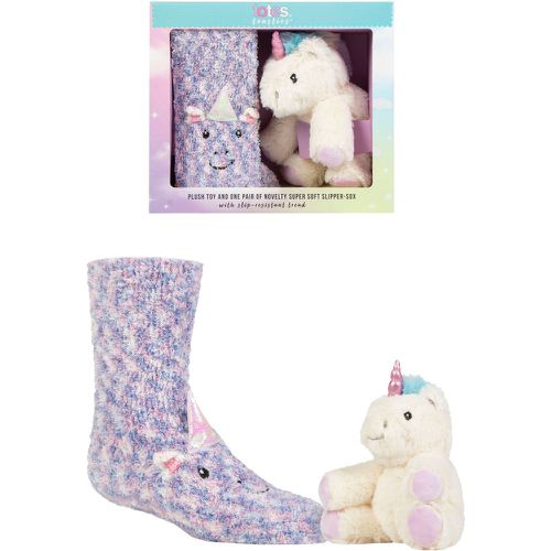 Boys and Girls 1 Pair Super Soft Slipper Socks With Plush Toy Unicorn 3-8 Years - Totes - Modalova