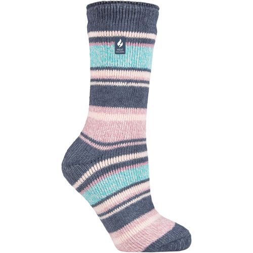 Women's 1 Pair SOCKSHOP 2.3 TOG Patterned Thermal Socks Palma Multi Stripe Denim 4-8 Ladies - Heat Holders - Modalova