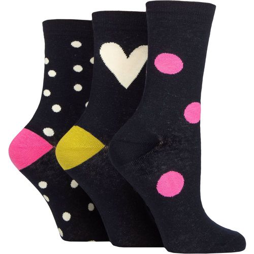 Ladies 3 Pair Caroline Gardner Patterned Cotton Socks Spots and Heart Navy 4-8 - SockShop - Modalova