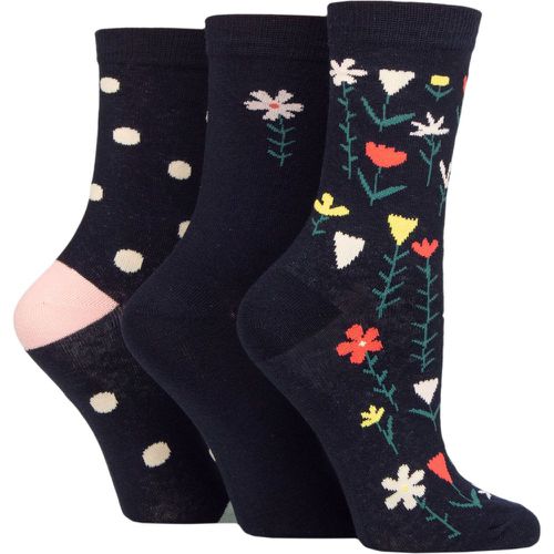Ladies 3 Pair Patterned Cotton Socks Floral Navy UK 4-8 - Caroline Gardner - Modalova
