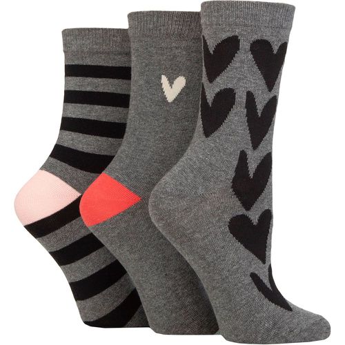 Ladies 3 Pair Patterned Cotton Socks All Over Hearts Charcoal UK 4-8 - Caroline Gardner - Modalova