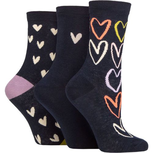Ladies 3 Pair Patterned Cotton Socks Heart Outline Navy 4-8 Ladies - Caroline Gardner - Modalova