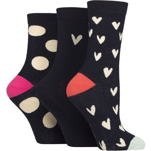 Ladies 3 Pair Patterned Cotton Socks Mini Hearts / Spots Navy 4-8 - Caroline Gardner - Modalova