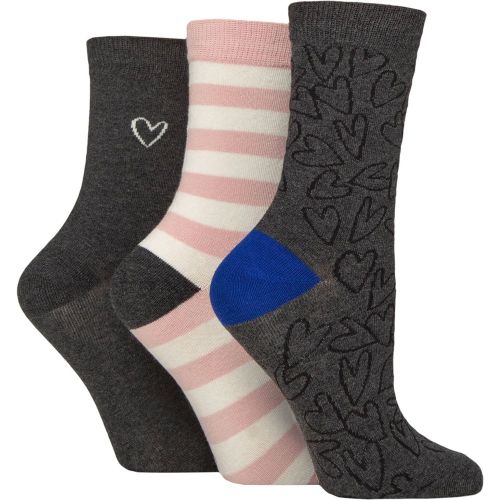 Women's 3 Pair Caroline Gardner Patterned Cotton Socks Small Heart Outline Charcoal 4-8 Women's - SockShop - Modalova