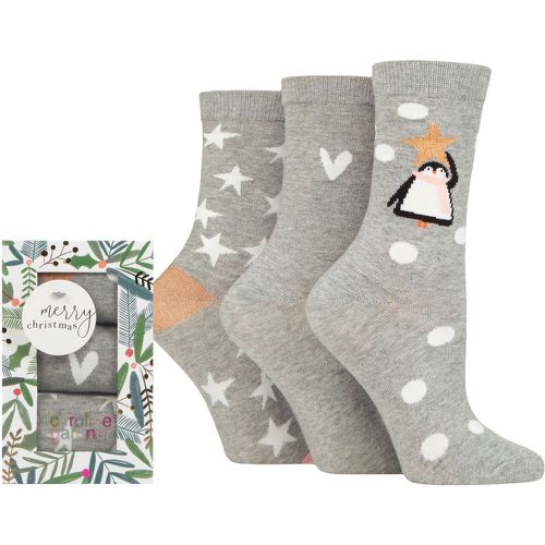 Women's 3 Pair Christmas Foliage Gift Boxed Cotton Socks Penguin / Plain / Stars 4-8 Ladies - Caroline Gardner - Modalova