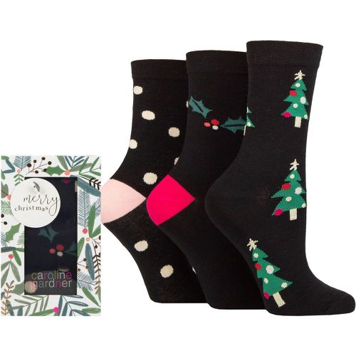 Ladies 3 Pair Christmas Foliage Gift Boxed Cotton Socks Xmas Tree / Holly / Spots 4-8 Ladies - Caroline Gardner - Modalova