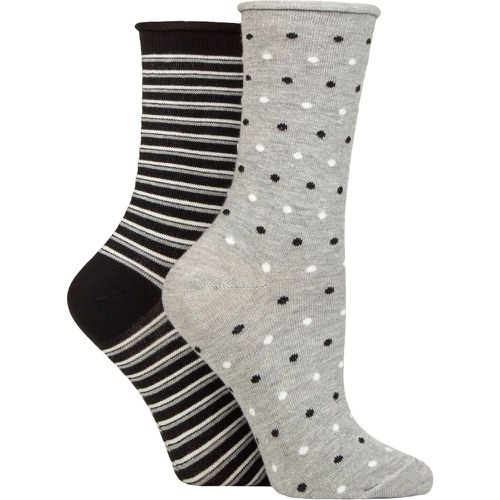 Ladies 2 Pair Organic Cotton Spot and Stripe Socks Grey One Size - Charnos - Modalova