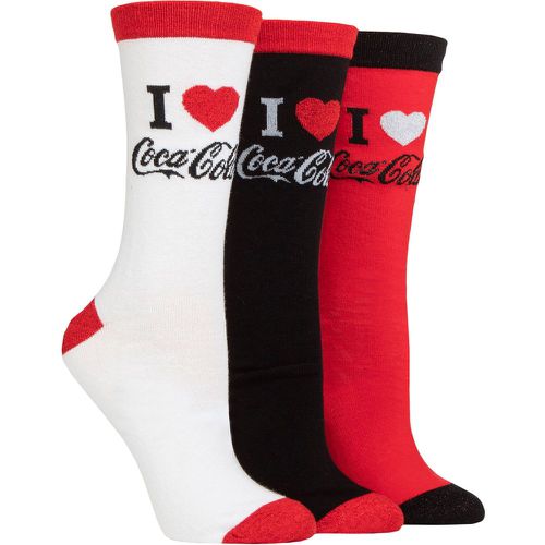 Ladies 3 Pair Coca Cola Love Tube Socks Red / White / Black 4-8 - SockShop - Modalova