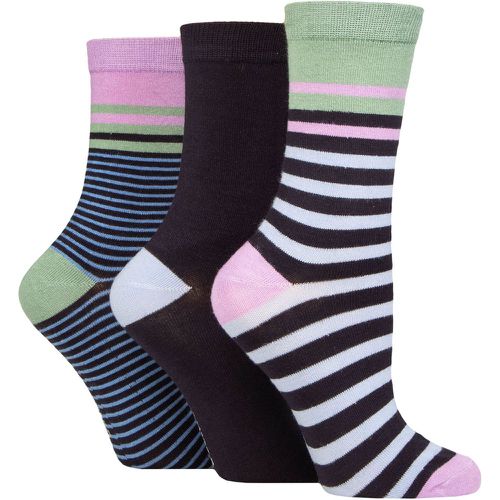 Ladies 3 Pair Patterned Bamboo Socks Stripe Navy 4-8 Ladies - Glenmuir - Modalova
