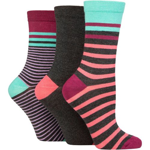 Ladies 3 Pair Patterned Bamboo Socks Stripe Charcoal 4-8 Ladies - Glenmuir - Modalova