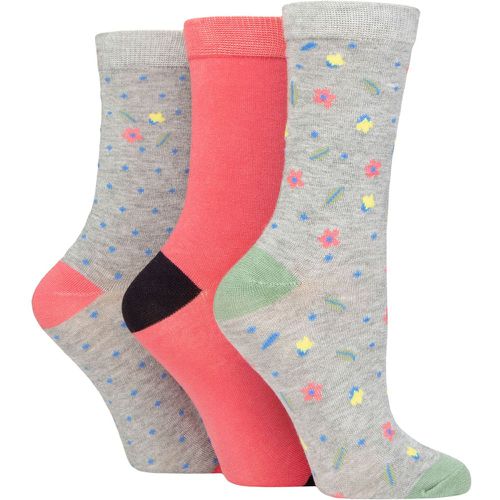 Women's 3 Pair Patterned Bamboo Socks Flowers Light 4-8 Ladies - Glenmuir - Modalova