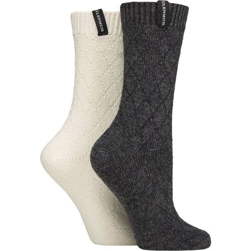 Women's 2 Pair Classic Fashion Boot Socks Diamond Charcoal / Stone 4-8 - Glenmuir - Modalova