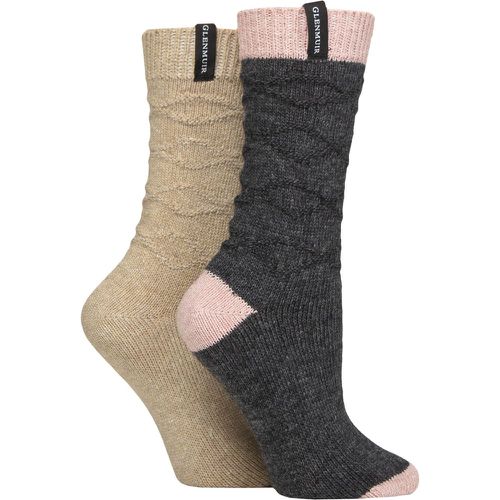 Ladies 2 Pair Classic Fashion Boot Socks Wave Charcoal / Cream 4-8 - Glenmuir - Modalova