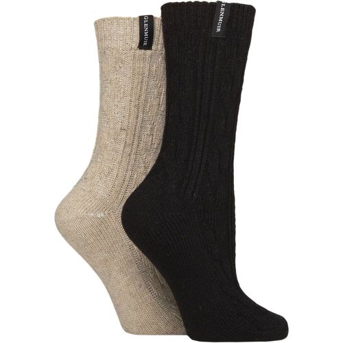 Ladies 2 Pair Classic Fashion Boot Socks Cable Knit Black / Cream 4-8 - Glenmuir - Modalova