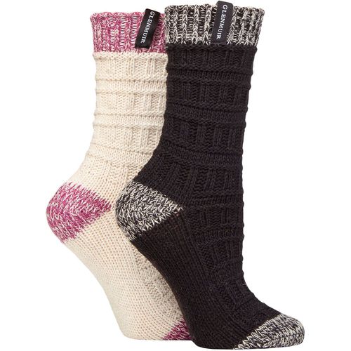 Ladies 2 Pair Classic Fashion Boot Socks Stripe Black / Cream UK 4-8 - Glenmuir - Modalova