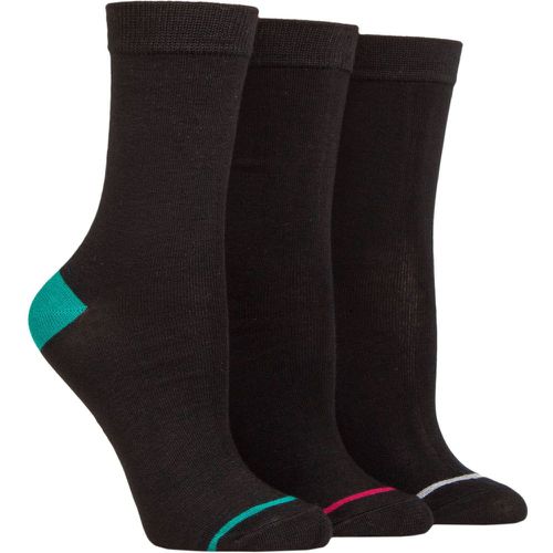 Ladies 3 Pair Contrast Heel and Toe Bamboo Socks Grey / Burgundy / Green 4-8 Ladies - Glenmuir - Modalova
