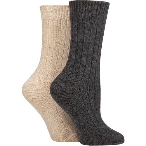 Ladies 2 Pair Cashmere Socks Charcoal / Sand 4-8 - Glenmuir - Modalova