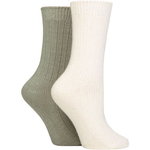 Ladies 2 Pair Cashmere Socks Snow / Sage Green 4-8 - Glenmuir - Modalova
