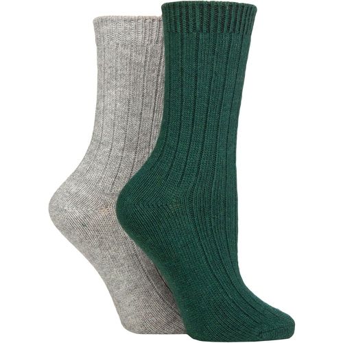 Ladies 2 Pair Cashmere Socks Green / Light Grey 4-8 - Glenmuir - Modalova
