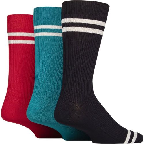 Mens 3 Pair Bamboo Leisure Socks Sports Stripes Navy / Teal / Red 7-11 Mens - Glenmuir - Modalova