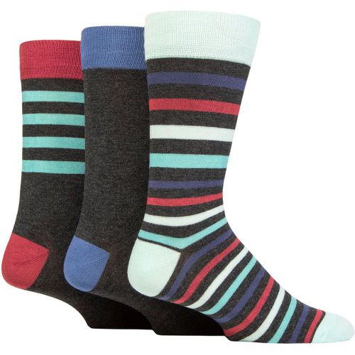 Mens 3 Pair Patterned Bamboo Socks Multi Stripe Charcoal 7-11 Mens - Glenmuir - Modalova