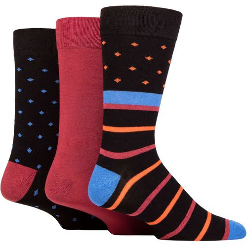 Mens 3 Pair Patterned Bamboo Socks Diamond & Stripes / Orange 7-11 Mens - Glenmuir - Modalova