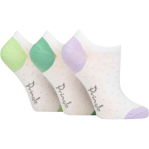 Ladies 3 Pair Plain and Patterned Cotton Trainer Socks Mini Dots White / Lilac 4-8 - Pringle - Modalova