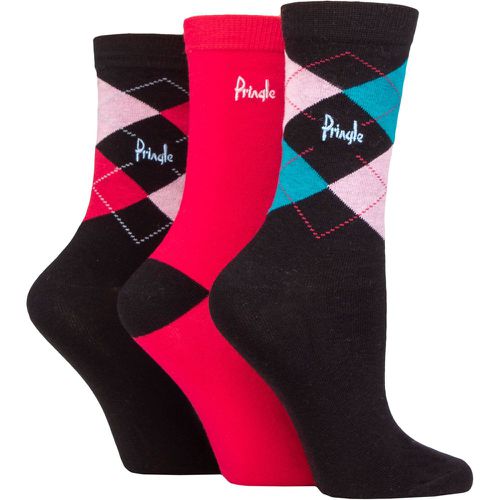 Ladies 3 Pair Louise Argyle Cotton Socks Pink / Teal UK 4-8 - Pringle - Modalova