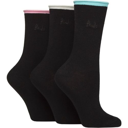 Women's 3 Pair Pringle Rebecca Contrast Roll Top Socks Aqua / White / Pink 4-8 Women's - SockShop - Modalova