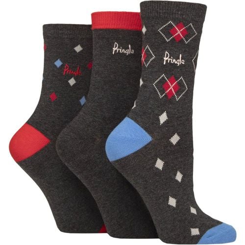 Women's 3 Pair Pringle Patterned Cotton Socks Charcoal Argyle 4-8 Women's - SockShop - Modalova