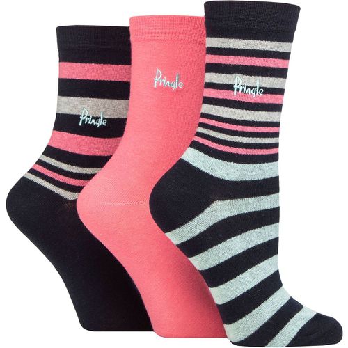 Ladies 3 Pair Patterned Cotton and Recycled Polyester Socks Stripes Navy 4-8 - Pringle - Modalova