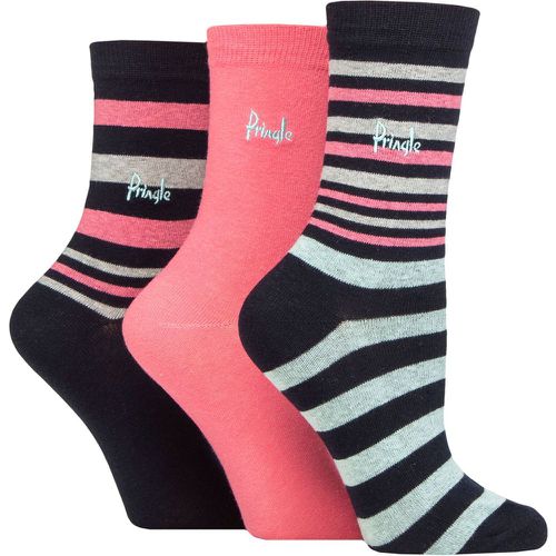 Women's 3 Pair Patterned Cotton and Recycled Polyester Socks Stripes Navy 4-8 - Pringle - Modalova