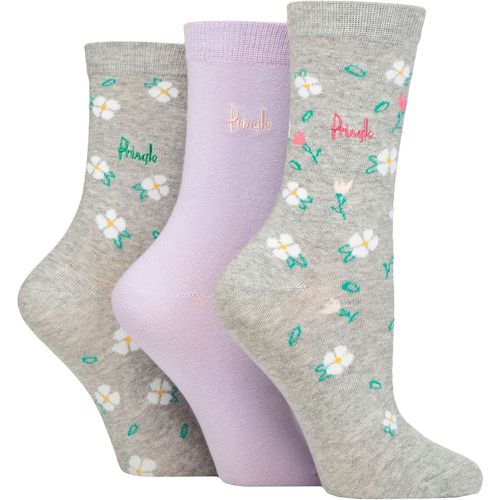 Ladies 3 Pair Patterned Cotton and Recycled Polyester Socks Floral Light 4-8 - Pringle - Modalova