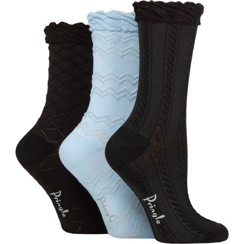 Ladies 3 Pair Pringle Cotton Textured Knit Socks Black / Blue / Black 4-8 - SockShop - Modalova